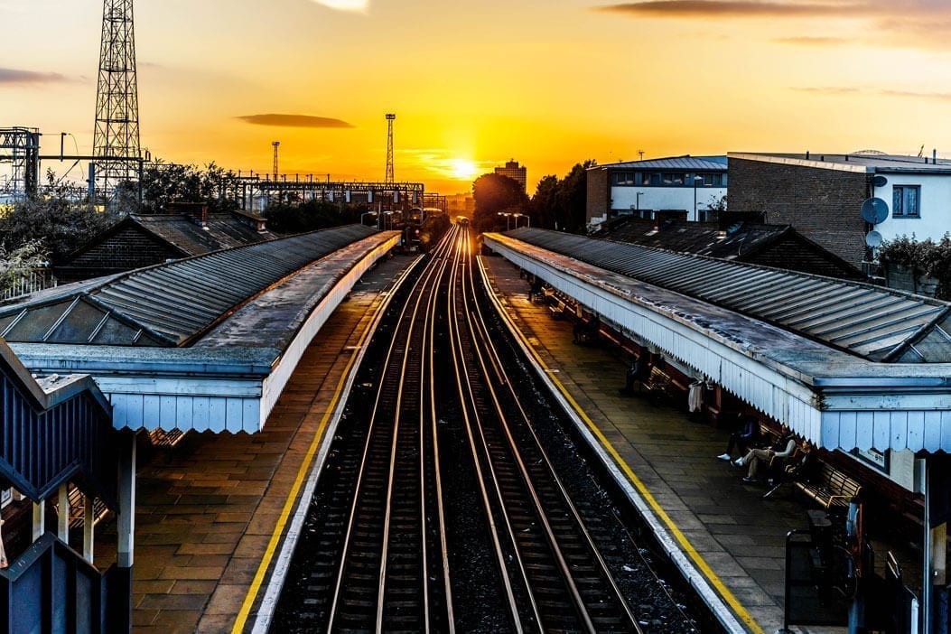 Train station with sunset