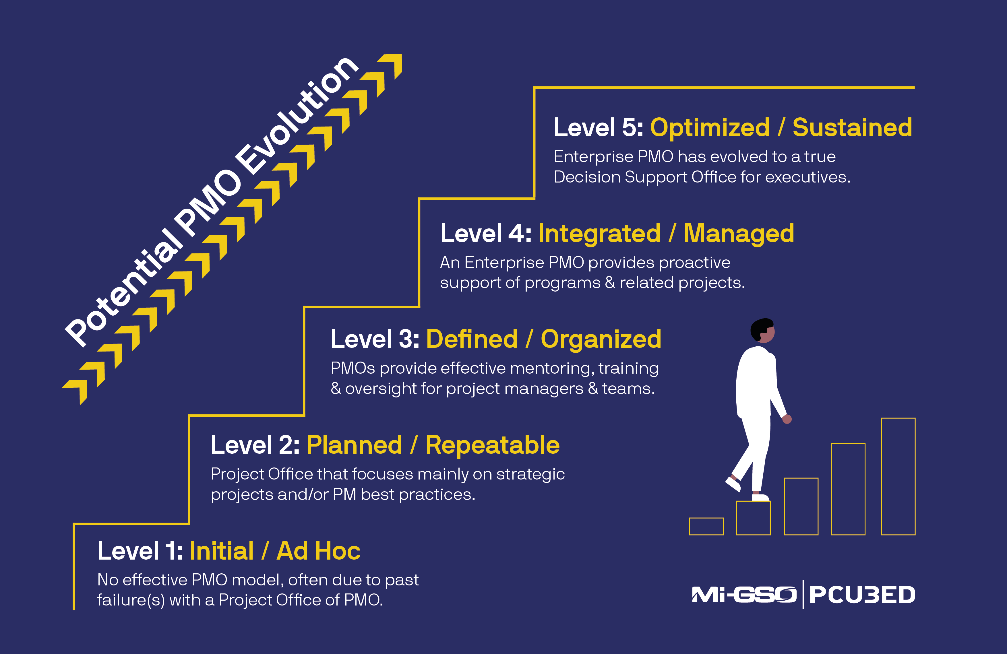 Five levels of PMO Maturity evolution