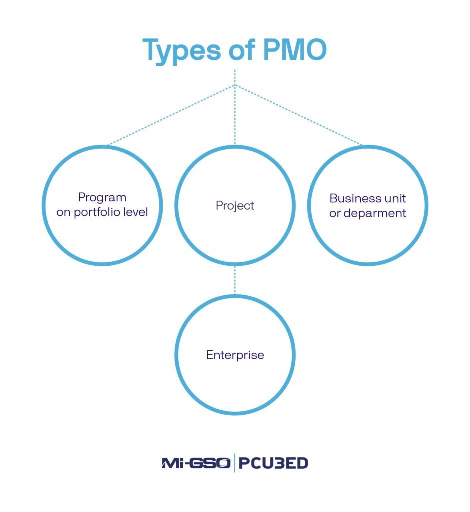 four circles labelling the types of PMO