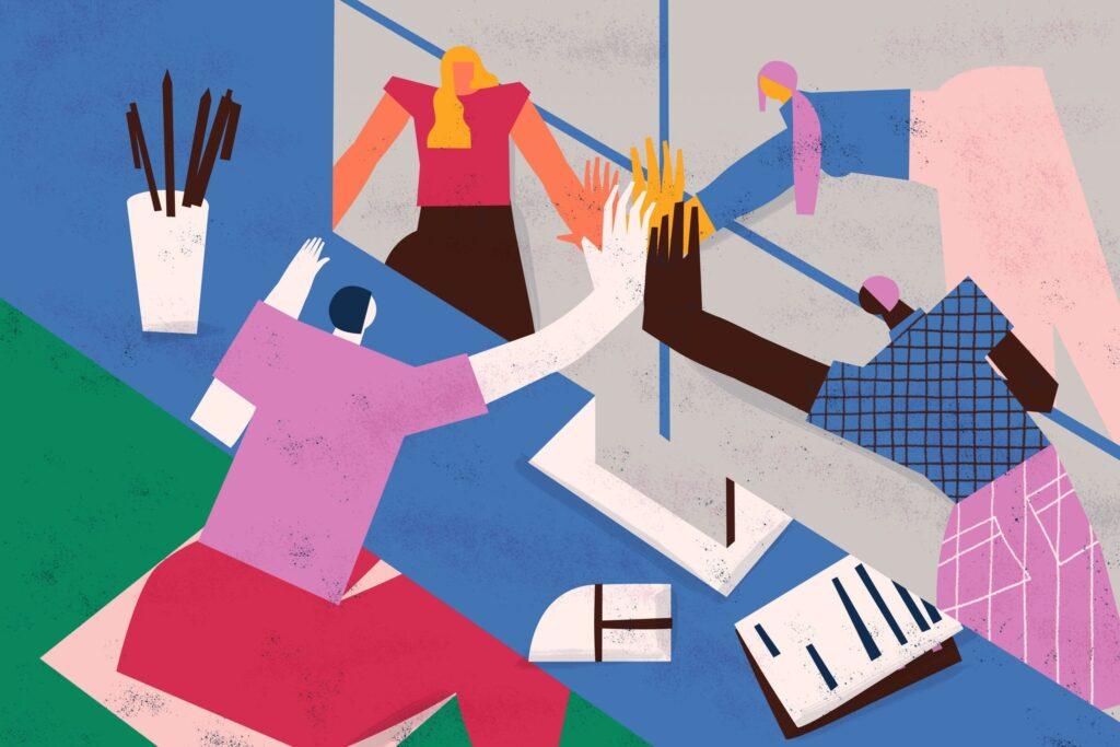 Virtual Teams Collaborating Graphic Art