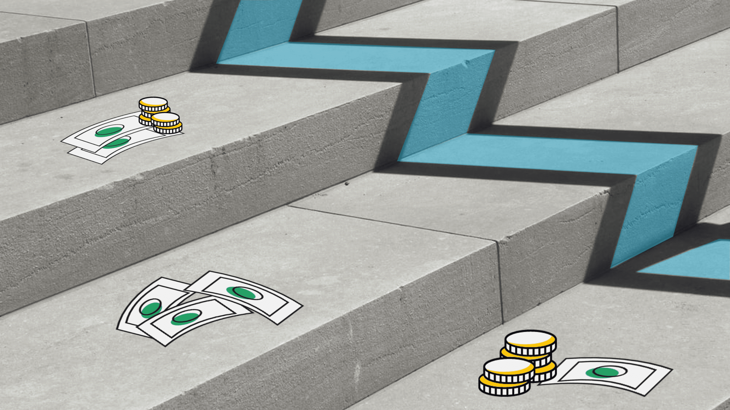 concrete stairs with blue shadow and money