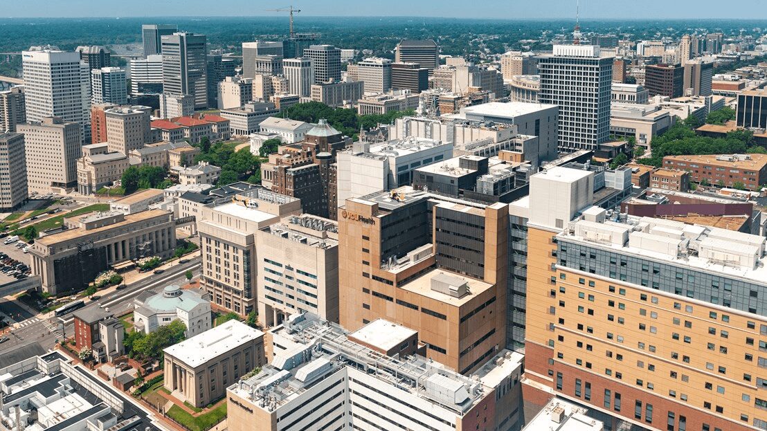 arial view of VCU Health's campus