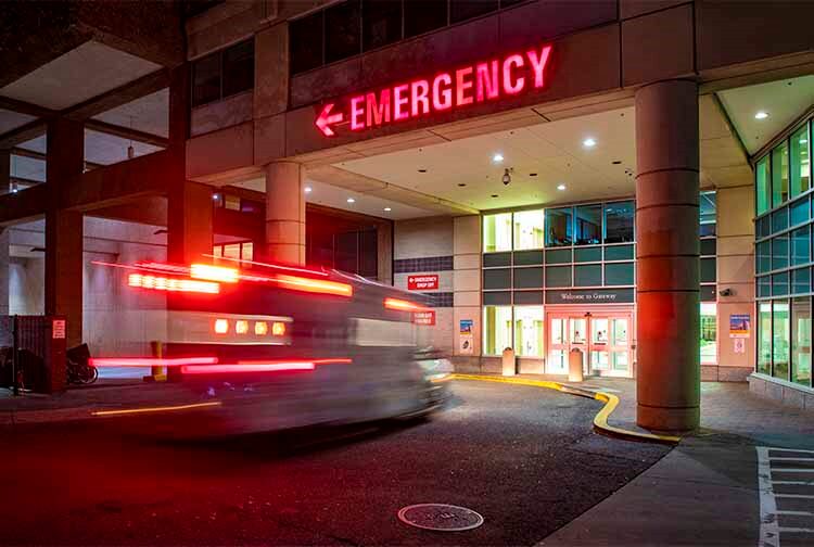 ambulance pulling up to the emergency room