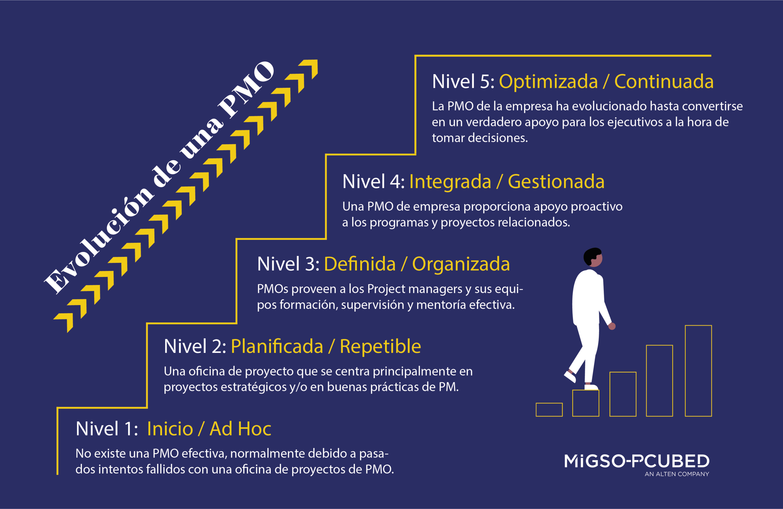 Cinco niveles de evolución de la madurez de la PMO